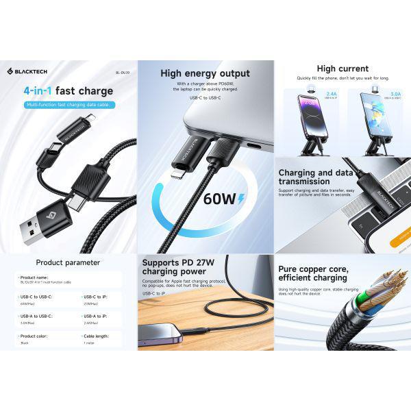 Blacktech 4 in 1 Type A,Type C and Lightning