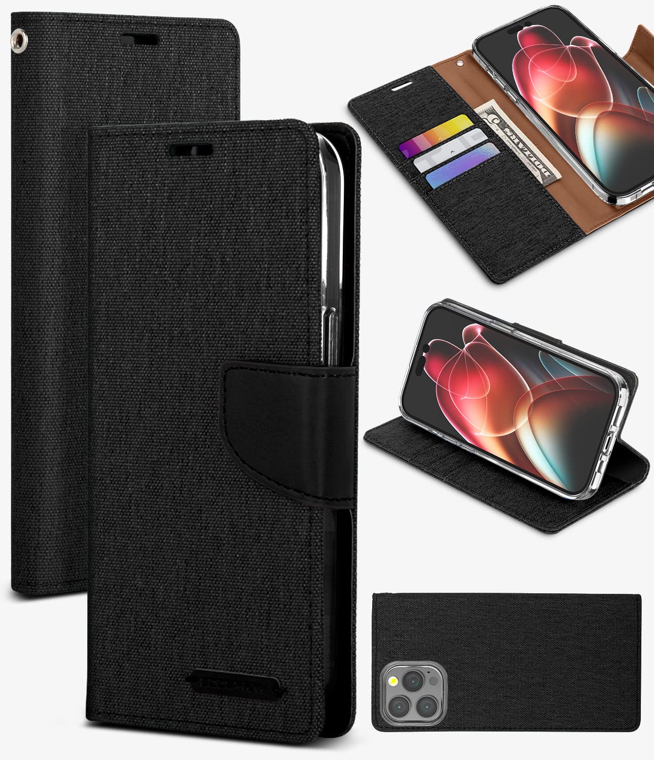 Goospery Canvas Wallet Phone Case for iPhone 14 Pro - Black