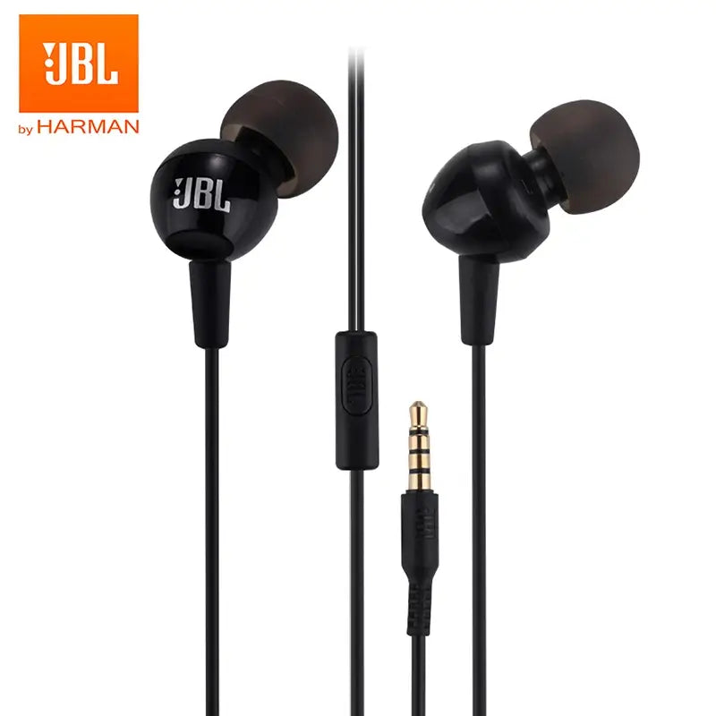 JBL C100SI Wired In Ear Headphones with Mic, JBL Pure Bass Sound, One Button Multi-function Remote, Angled Buds for Comfort fit (Black)