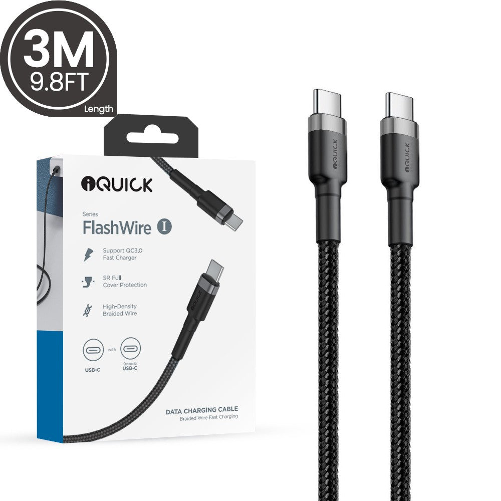 iQuick Braided Type C to Type C Charging Cable 3M