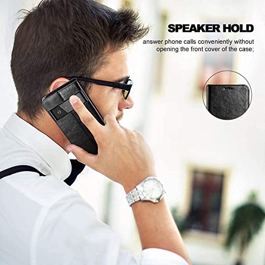 Hanman Leather Wallet Case Black for Google Pixel 6A 5G