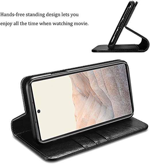 Hanman Leather Wallet Case Black for Google Pixel 6A 5G