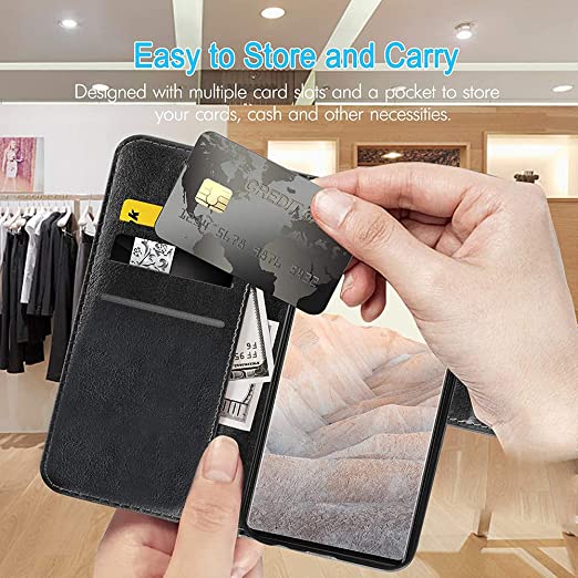 Hanman Leather Wallet Case Black for Google Pixel 6A 5G