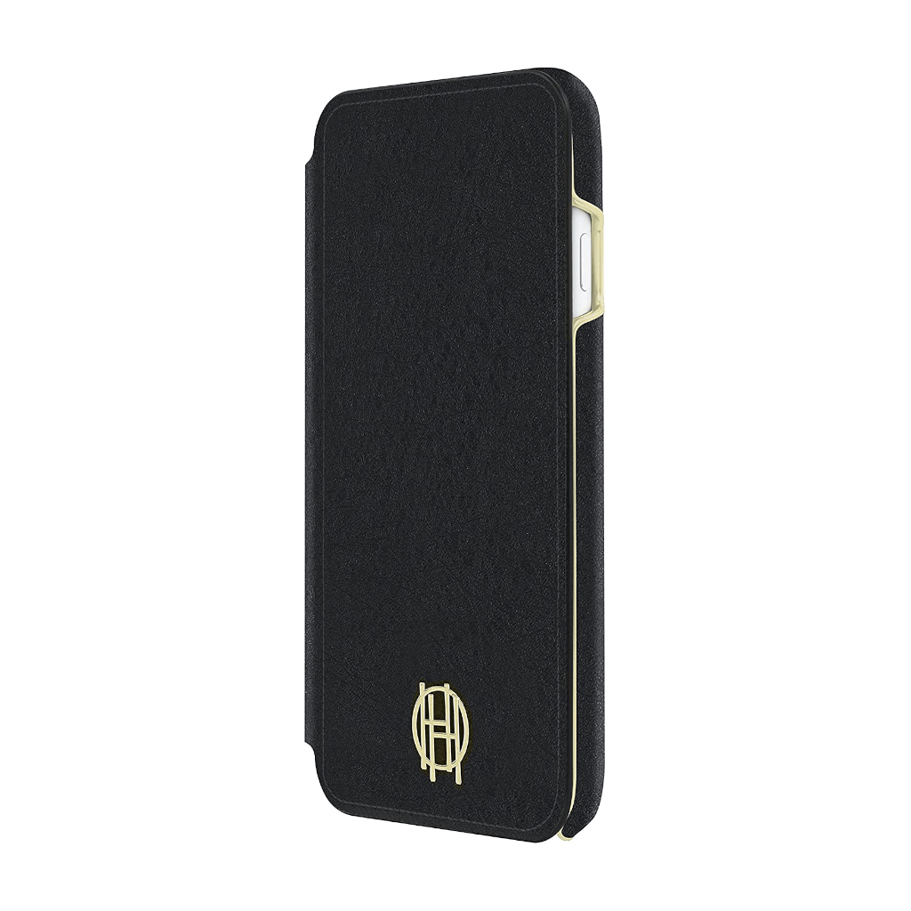 House of Harlow 1960 Black Leather Wallet/Gold Metallic Case for iPhone 7/8/SE (2020)