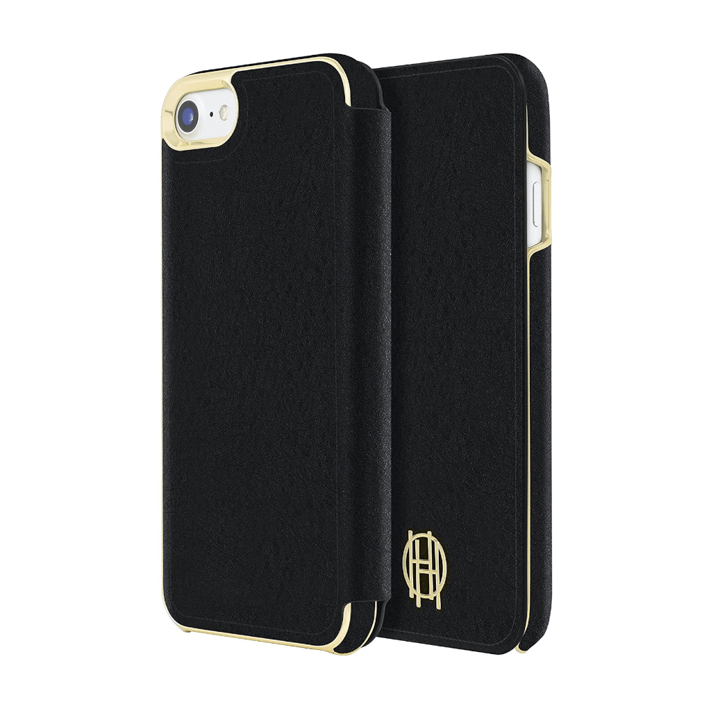 House of Harlow 1960 Black Leather Wallet/Gold Metallic Case for iPhone 7/8/SE (2020)
