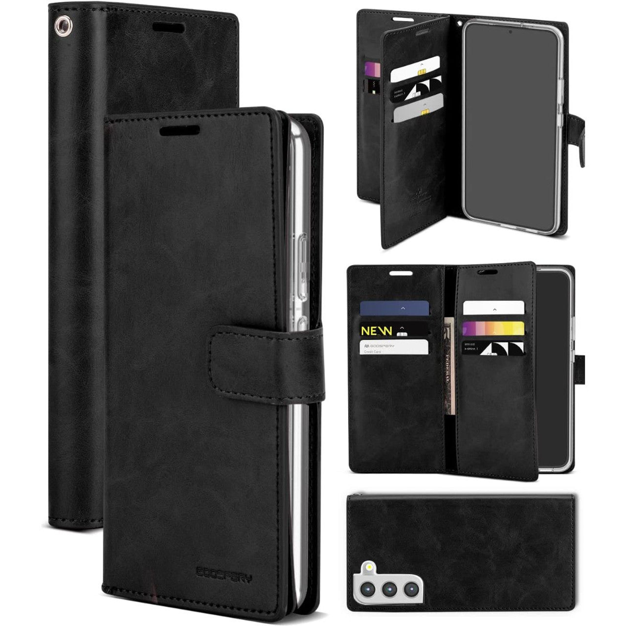Goospery Diary Flip Wallet Case for S23 Black