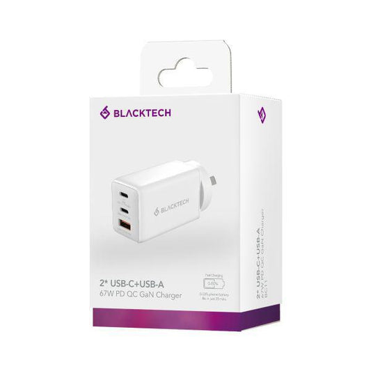 BLACKTECH 67W PPS PD QC GaN Charger With Smart IC - White (SAA APPROVED Australia Safety Product)