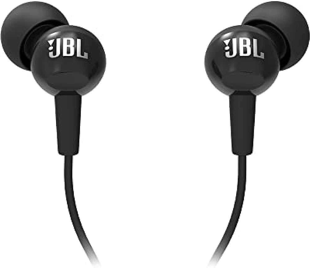 JBL C100SI Wired In Ear Headphones with Mic, JBL Pure Bass Sound, One Button Multi-function Remote, Angled Buds for Comfort fit (Black)