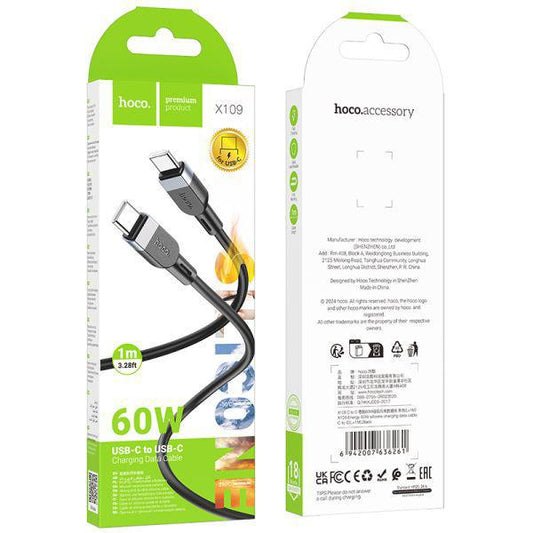 Hoco X109 Energy 60W silicone charging data cable C to C L 1M - black