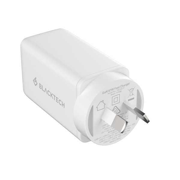 BLACKTECH 67W PPS PD QC GaN Charger With Smart IC - White (SAA APPROVED Australia Safety Product)