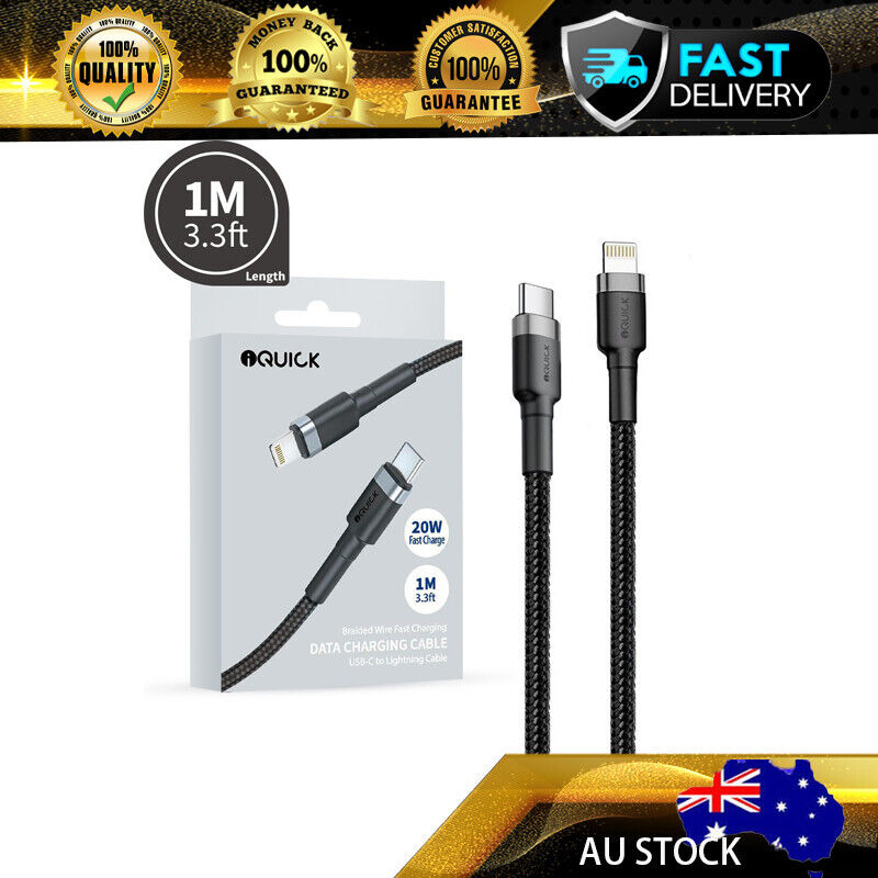 iQuick Braided USB-C to Lightning Fast Charging Cable 1M